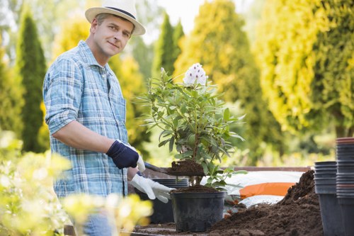 Crew managing safety during an outdoor landscaping task